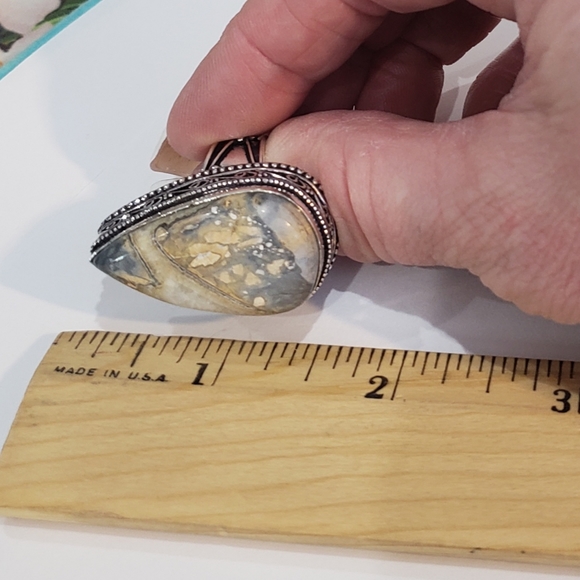 Stunning Handmade Natural Maligano Jasper Gem 925 Vintage Goth Antique Ring - Picture 7 of 14